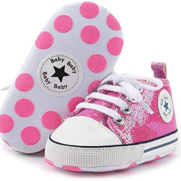 Baby Girls and Boys Canvas Sneakers Soft Sole High-Top Ankle Infant - Picture 11 of 15